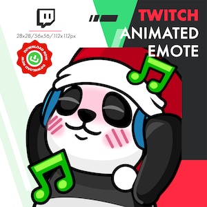 Emoticones animados navideños, lindo emoticón Panda Jam para transmisores de Twitch, Youtube y Discord