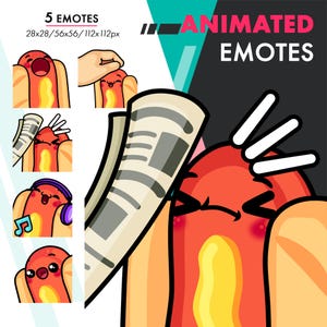 Animated Hotdog Emotes Pack 2, 5 Cute Sausage POP, Pet, Bonk Emote Set For Streamers