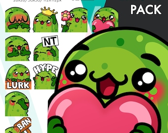 Lot de 2 cornichons cornichons, 10 mignons cornichons Twitch Hype, coeur, rugueux ensemble d'émotes statiques pour streamers