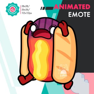Geanimeerde hotdog-paniek-emote, schattige worst-hardloopemote voor Twitch Youtube Discord Kick-streamers