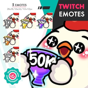 Chicken Emote Pack, Cute 5 Chick Trophy Bit, Tier Emote Set for Twitch Streamers