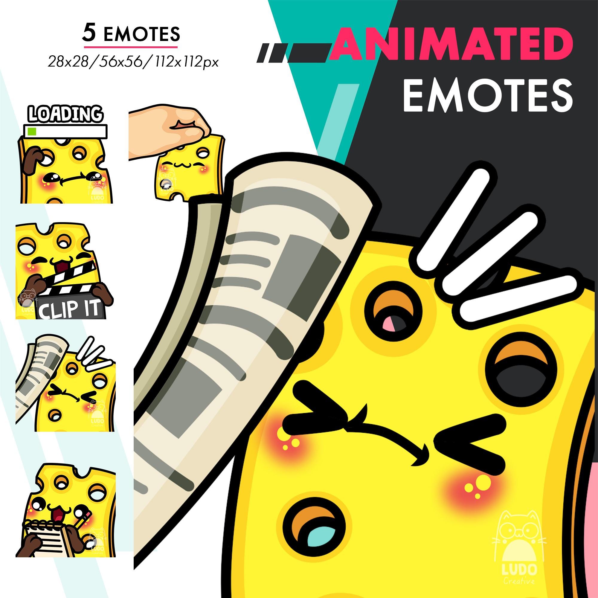 Animated Cheese Emotes Pack 5, 5 Cute Cheddar Slice Noted, Bonk, Pet ...