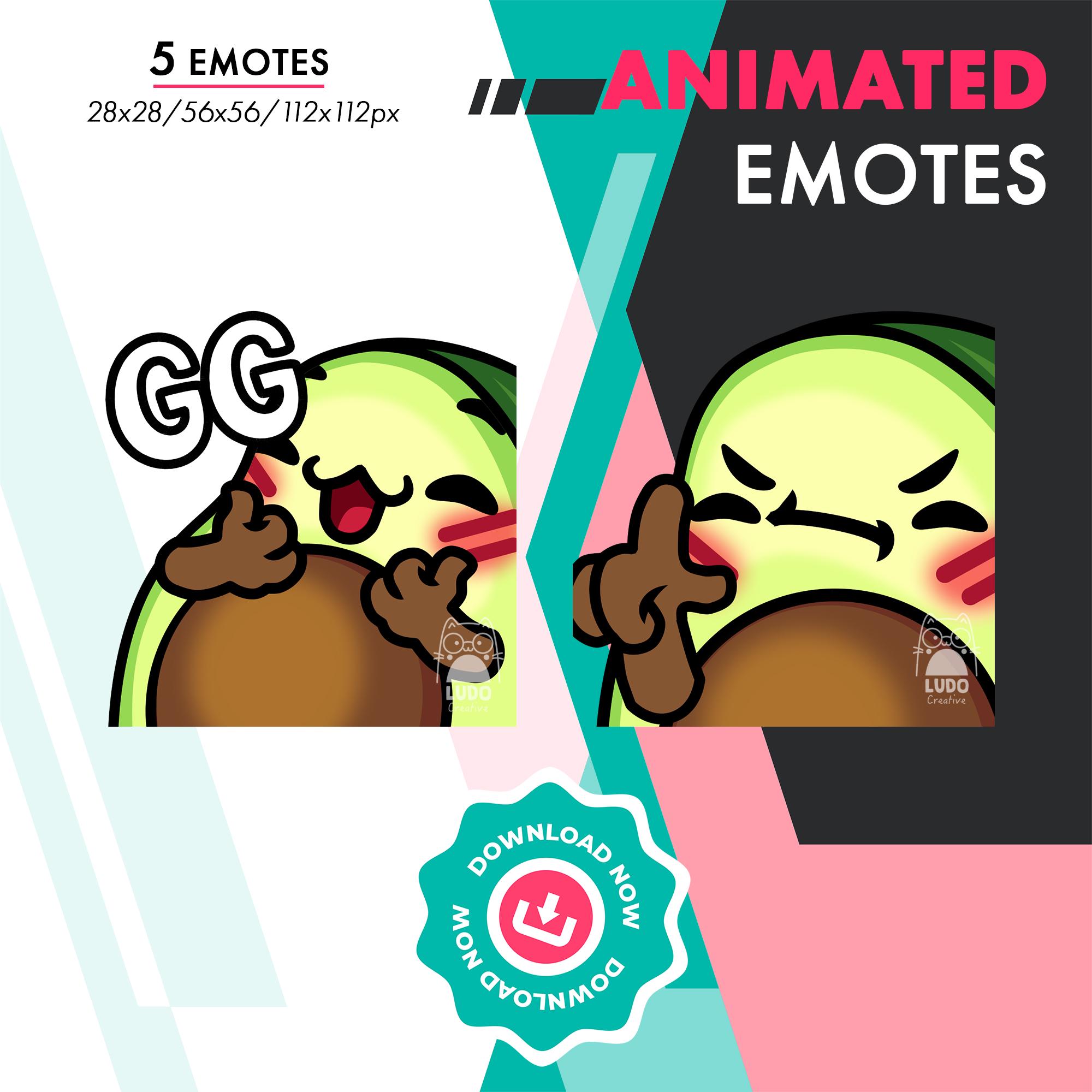 Animated Avocado Emote Pack 5, 5 Cute Avocado Hungry, Laugh, Flag Emote ...