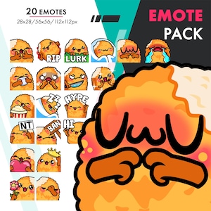 Mega Nugget Emote Pack, 20 Cute Fried Chicken Heart, Ban, Hype, Rip Emote Set for Streamers