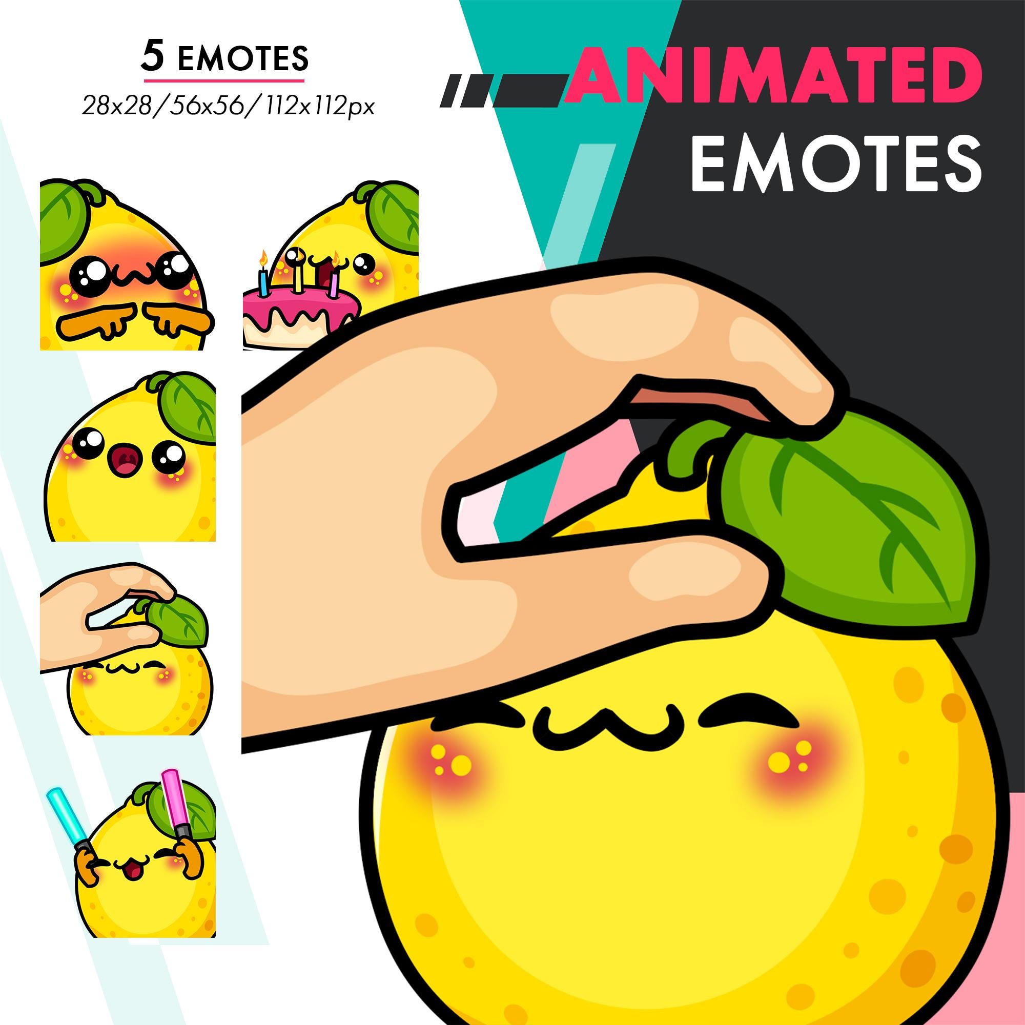 Lemon Emotes Animated Lemon Emotes Pack 2, 5 Cute Lemon Pet, Cake, Glowing Sticks ...