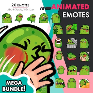 Mega Animated Pickle Emotes Pack 4, 20 Cute Cucumber Rip, Fart, Sleep Emote Set For Twitch Streamers