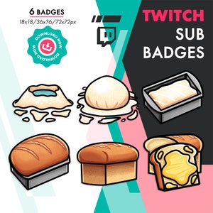 Twitch Sub Badges | 6 Cute Toast Bread Sub Bit Cheer Badges Pack for Streamers