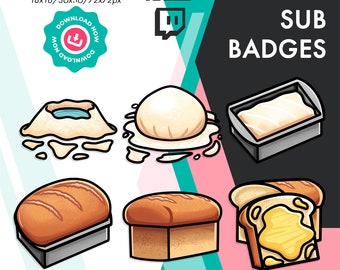 Twitch Sub Badges | 6 Cute Toast Bread Sub Bit Cheer Badges Pack for Streamers