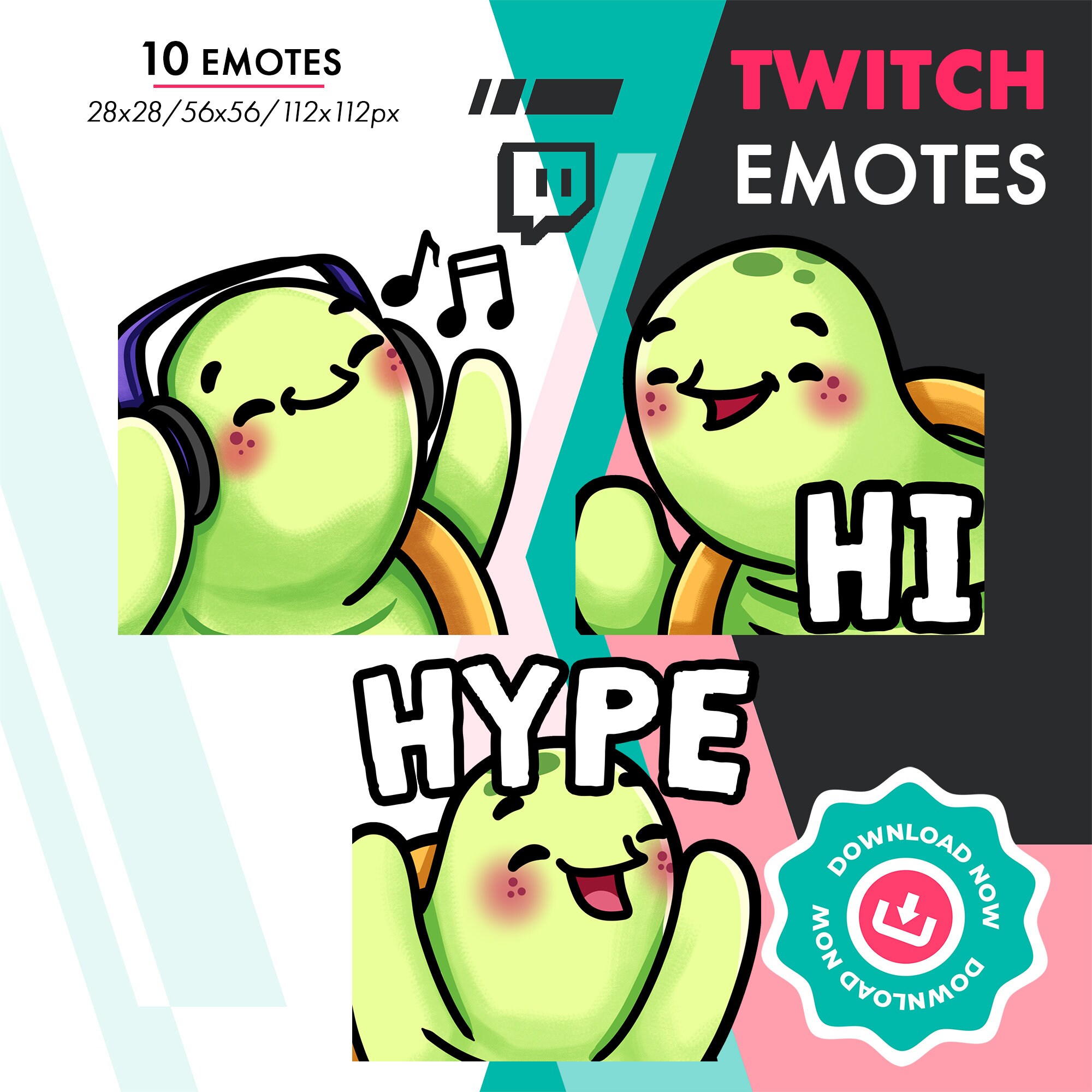 Twitch Turtle Emote Pack | Cute Tortoise RIP, GG, Hype Emote for Twitch ...