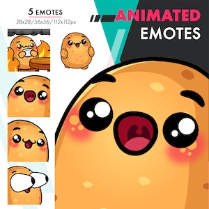 Animated Potato Emotes Pack 5, 5 Cute Potato This is Fine, OMG, Brows Emote Set For Streamers