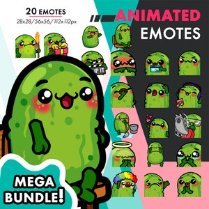 Mega Animated Pickle Emotes Pack 2, 20 Cute Gherkin Laugh, Clown, Sit Emote Set For Twitch Streamers