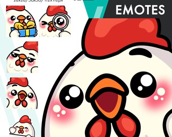 Animated Chicken Emotes Pack 4, 5 Cute Chick Eyebrows, Smirk, Gift Emote Set For Twitch Streamers