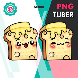May include: Two cartoon slices of bread with butter, each with a different facial expression. The bread is light brown with yellow butter on top. The image has the text "PNG TUBER" in pink.