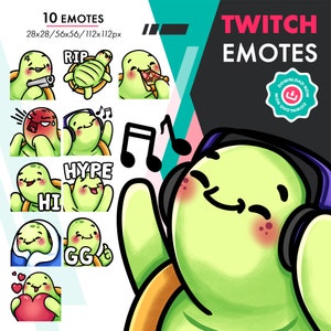 Twitch Turtle Emote Pack | Cute Tortoise RIP, GG, Hype Emote for Twitch Youtube Discord Streamers