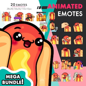 Mega Animated Hotdog Emotes Pack, 20 Cute Sausage Steer, Belly Dance, Wiggle Emote Set For Twitch Streamers