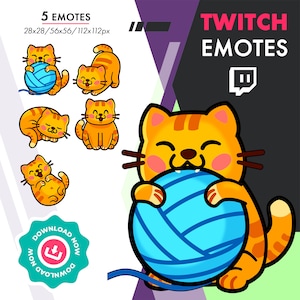 Twitch Cat Emotes Set | 5 Cute Chibi Cat Emotes Pack for Youtube Discord Twitch Streamers