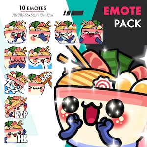 Ramen Emote Pack, 10 Cute Noodle Hi, Rip, WOW Emote Set for Twitch, Youtube, Discord, Kick Streamers