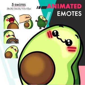 Animated Avocado Emotes Pack, 5 Cute Avocado Wiggle, Dance, Steer Emote Set For Twitch Streamers