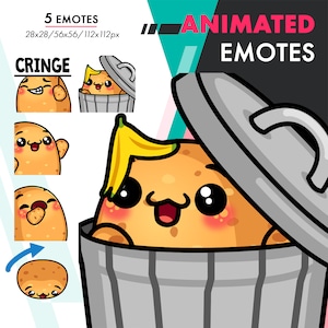 Animated Potato Emotes Pack 10, 5 Cute Trash Potato, Yawn, Rolling Emote Set For Streamers