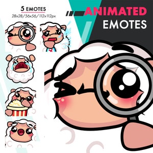 Animated Lamb Emotes Pack 5, 5 Cute SUS, Spray Bottle, Popcorn Emote Set For Twitch Streamers