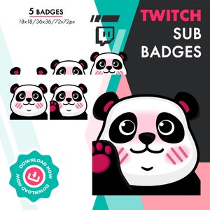 Twitch Sub Badges / Paquete de 5 Cute Panda Sub Bit Cheer Badges para Streamers