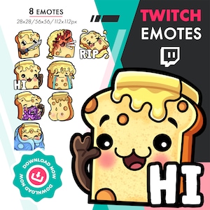 Twitch Toast Emote Pack | Cartoon Bread Rage, Knife, Hi, Cozy Blanket, Rip, Yum Emote Set for Streamers