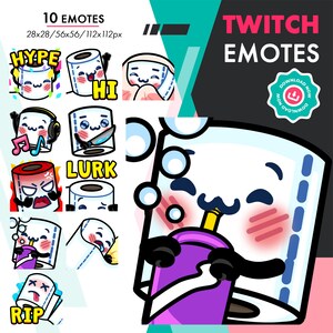 Toilet Paper Emote Pack | Cute Toilet Roll Hi, Cozy Blanket, Rip, Lurk Emote Set for Twitch Streamers