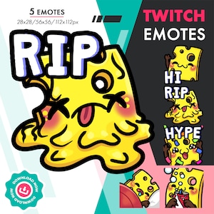 Cheese Emote Pack, Cute 5 Cheddar Slice Rip, Hype Emote Set for Twitch Streamers