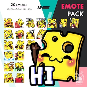 Mega Cheese Emote Pack, 20 Cute Cheddar Slice Hi, Rip, Heart Still Emote Set for Twitch Youtube Discord Kick Streamers