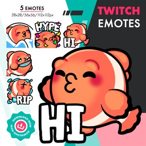 Pakiet emotikonów błazenkowatych Twitch, urocze 5 ryb Rip, zestaw emotikonów Hype dla streamerów