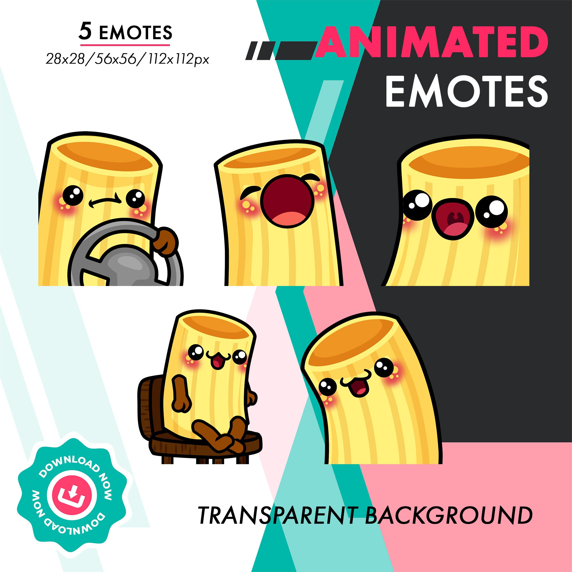 Animated Pasta Emotes Pack, 5 Cute Rigatoni Wiggle, Steering Wheel, Sit ...