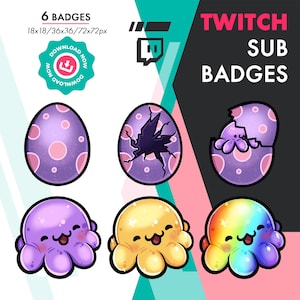 Twitch Sub Badges | 6 Cute Octopus Sub Bit Cheer Badges Pack for Streamers