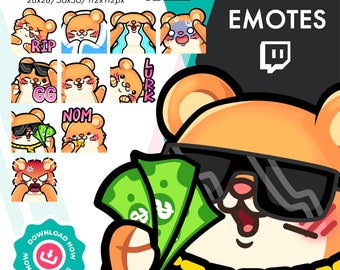 Twitch Hamster Emotes Set | 10 Cute Chibi Mouse Emotes Pack for Youtube Discord Twitch Streamers