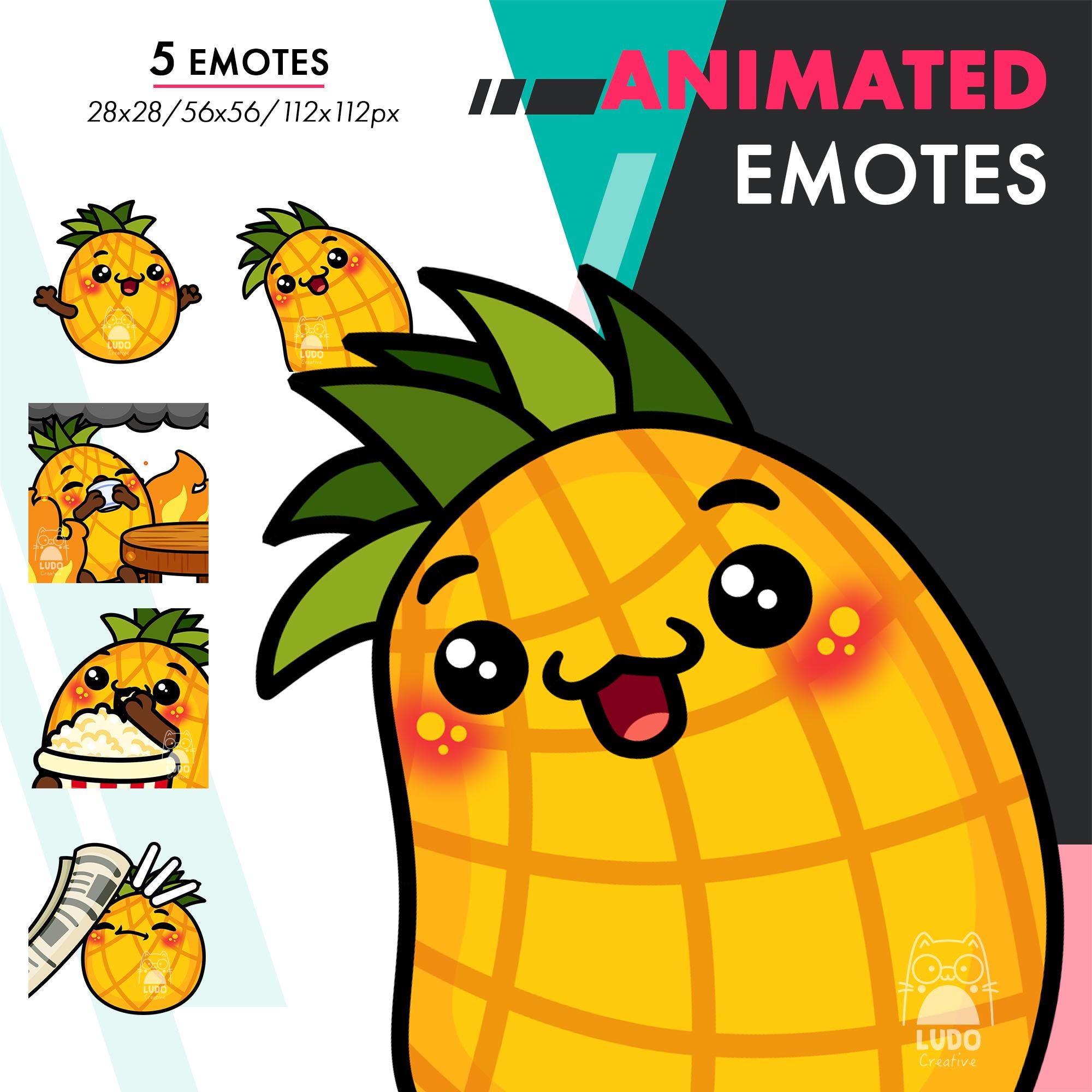 Animated Pineapple Emotes Pack, 5 Cute Fruit Wiggle, Bonk, Dance Emote ...