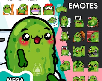 Mega Animated Pickle Emotes Pack 5, 20 Cute Kiss, Toilet, Table Flip Emote Set For Twitch Streamers