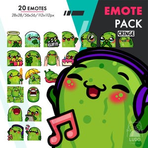 Mega Pickle Emote Pack 2, 20 Cute Gherkin POP, Gift, Jam, Wave Static Emote Set for Twitch, Youtube, Discord, Kick Streamers