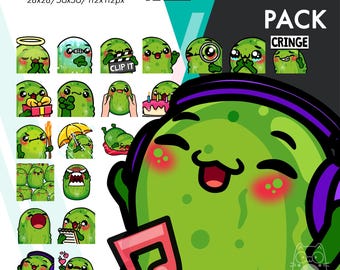 Lot de 2 émoticônes Mega Pickle, 20 Gherkin POP mignons, cadeau, confiture, ensemble d'émotes statiques vagues pour Twitch, Youtube, Discord, streamers Kick