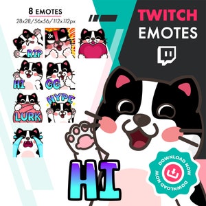 Twitch Cat Emotes Set, 8 Cute Chibi Cat Emotes Pack for Youtube Discord Twitch Streamers