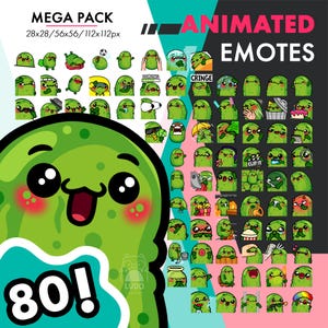 80 Animated Pickle Emotes Pack, Ultimate Cute Cucumber Steer, Wiggle, Spray Bottle Emote Set For Twitch Streamers