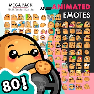 80 Animated Potato Emotes Pack, Ultimate Cute Potato Steer, Wiggle, Spray Bottle Emote Set For Twitch Streamers
