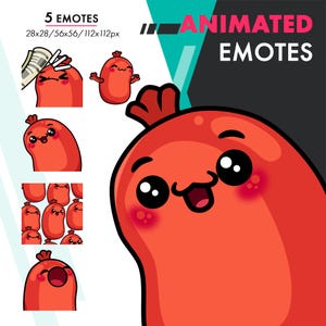 Animated Sausage Emotes Pack, 5 Cute Wiggle, POP, Raid Emote Set For Twitch Streamers