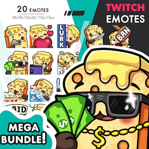 Toast Emote Mega Bundle | Cute 20 Bread Emote Set for Twitch Streamers