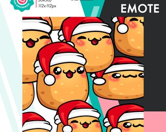 Animated Christmas Potato Raid Emote, Cute Festive Potato Emote For Twitch Youtube Discord Kick Streamers