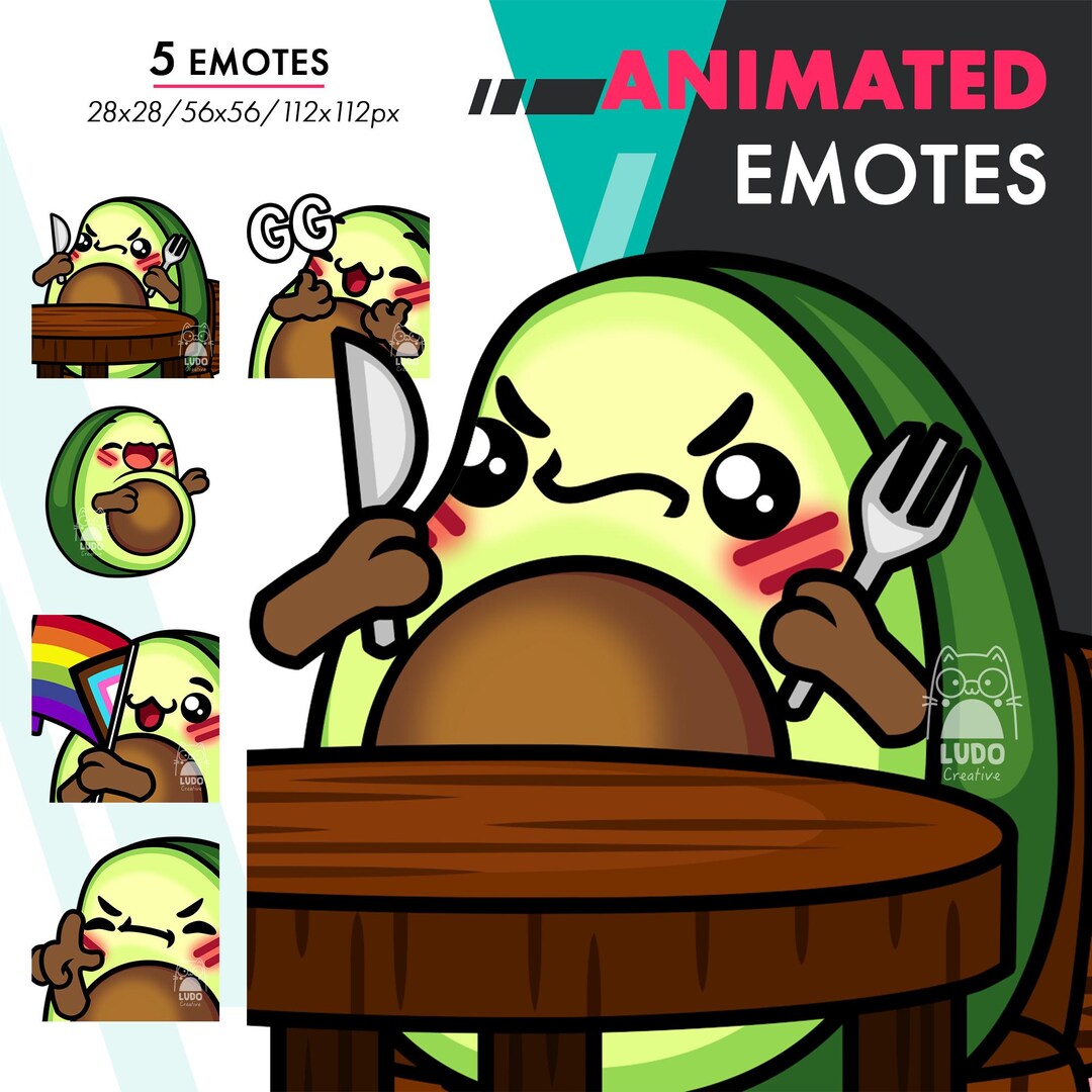 Animated Avocado Emote Pack 5, 5 Cute Avocado Hungry, Laugh, Flag Emote ...