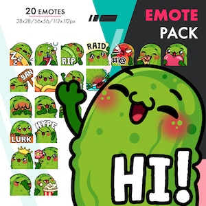 Mega Pickle Emote Pack, 20 Gherkin Herz, Raid, Hype, Rip Static Emote Set für Twitch, Youtube, Discord, Kick Streamer