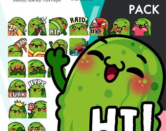 Méga pack d'émoticônes cornichons, 20 coeurs de cornichons mignons, raid, battage médiatique, déchirure, ensemble d'émotes statiques pour Twitch, Youtube, Discord, streamers Kick