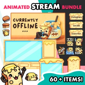 Méga bouquet de toasts animés en streaming, superpositions de pain Twitch, émoticônes animées et alerte, panneaux pour streamers