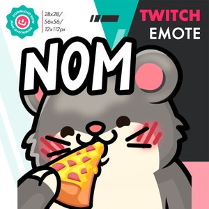 Hamster eet emote, schattige cartoon muis pizza nom emote voor Twitch Youtube Discord Streamers