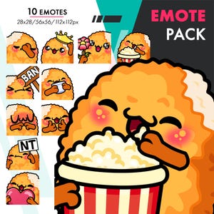 Chicken Nugget Emote Bundle 2, 10 Cute Twitch Fried Chicken Heart, UwU, Facepalm-emoteset voor streamers