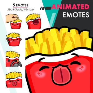 Animated French Fries Emotes Pack, 5 Cute Potato Chips Dance, Lick, POP Emote Set For Twitch Streamers